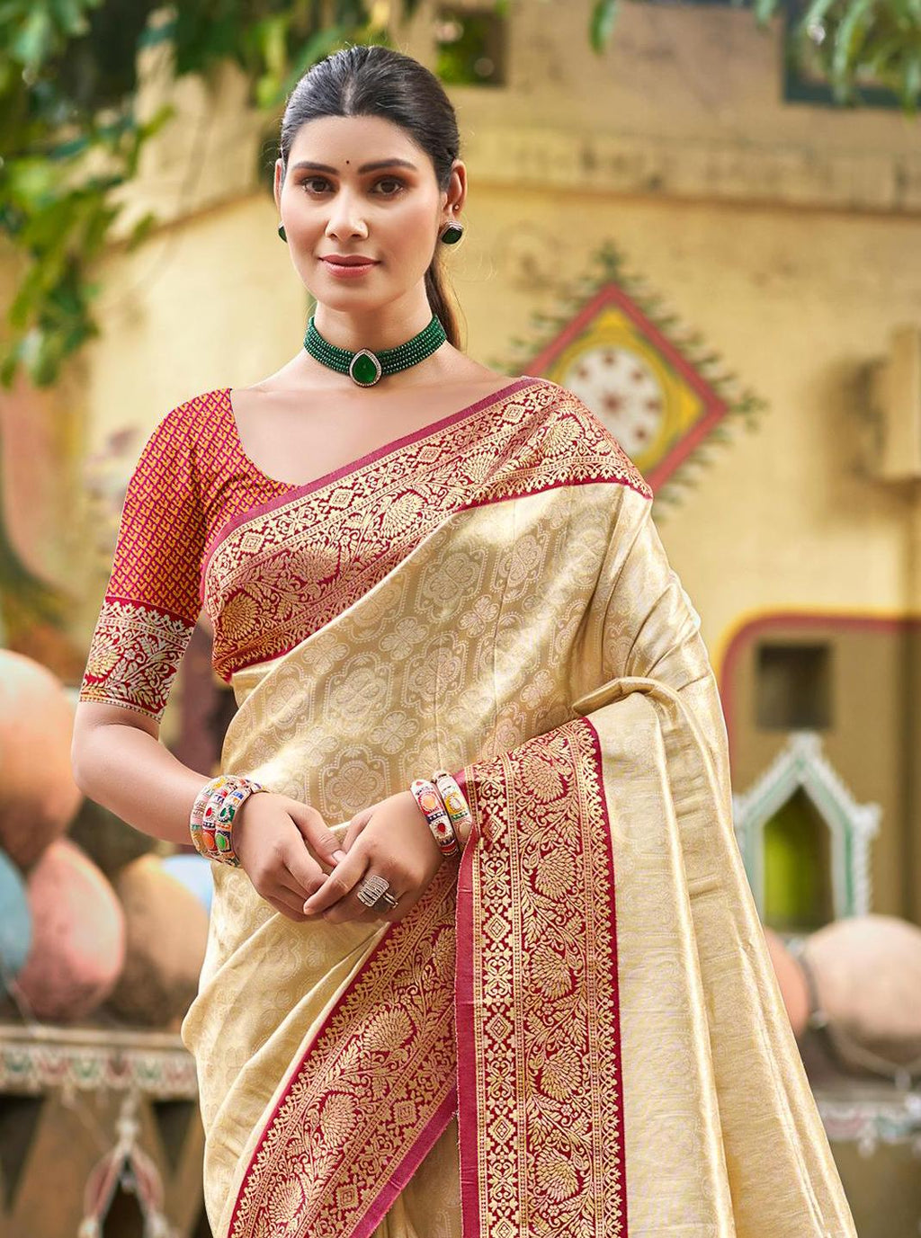 Sangam Prints Multi Color Kanjivaram Silk Woven Work Traditional Saree - Distacart
