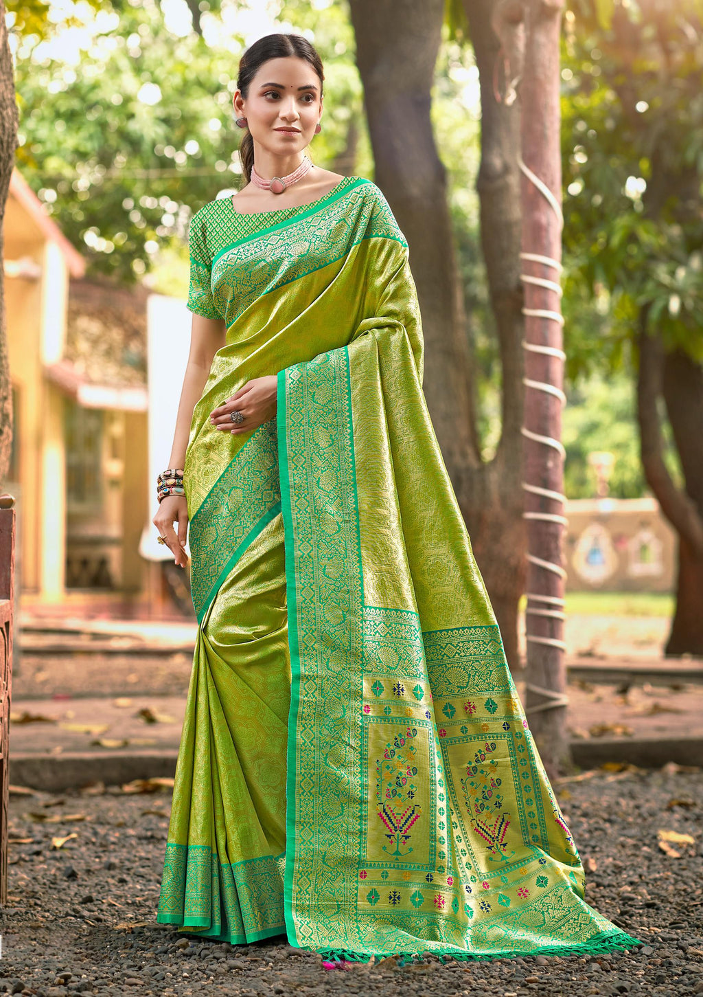 Sangam Prints Multi Color Kanjivaram Silk Woven Work Traditional Saree - Distacart