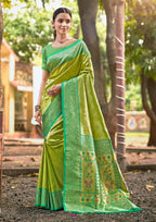 Sangam Prints Multi Color Kanjivaram Silk Woven Work Traditional Saree - Distacart