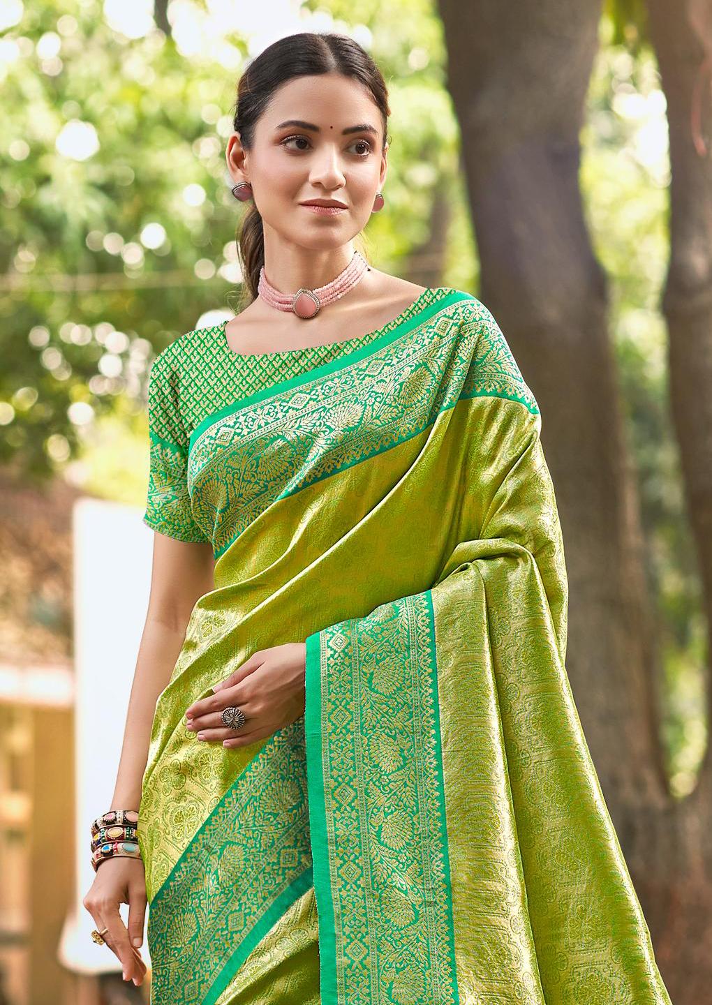 Sangam Prints Multi Color Kanjivaram Silk Woven Work Traditional Saree - Distacart