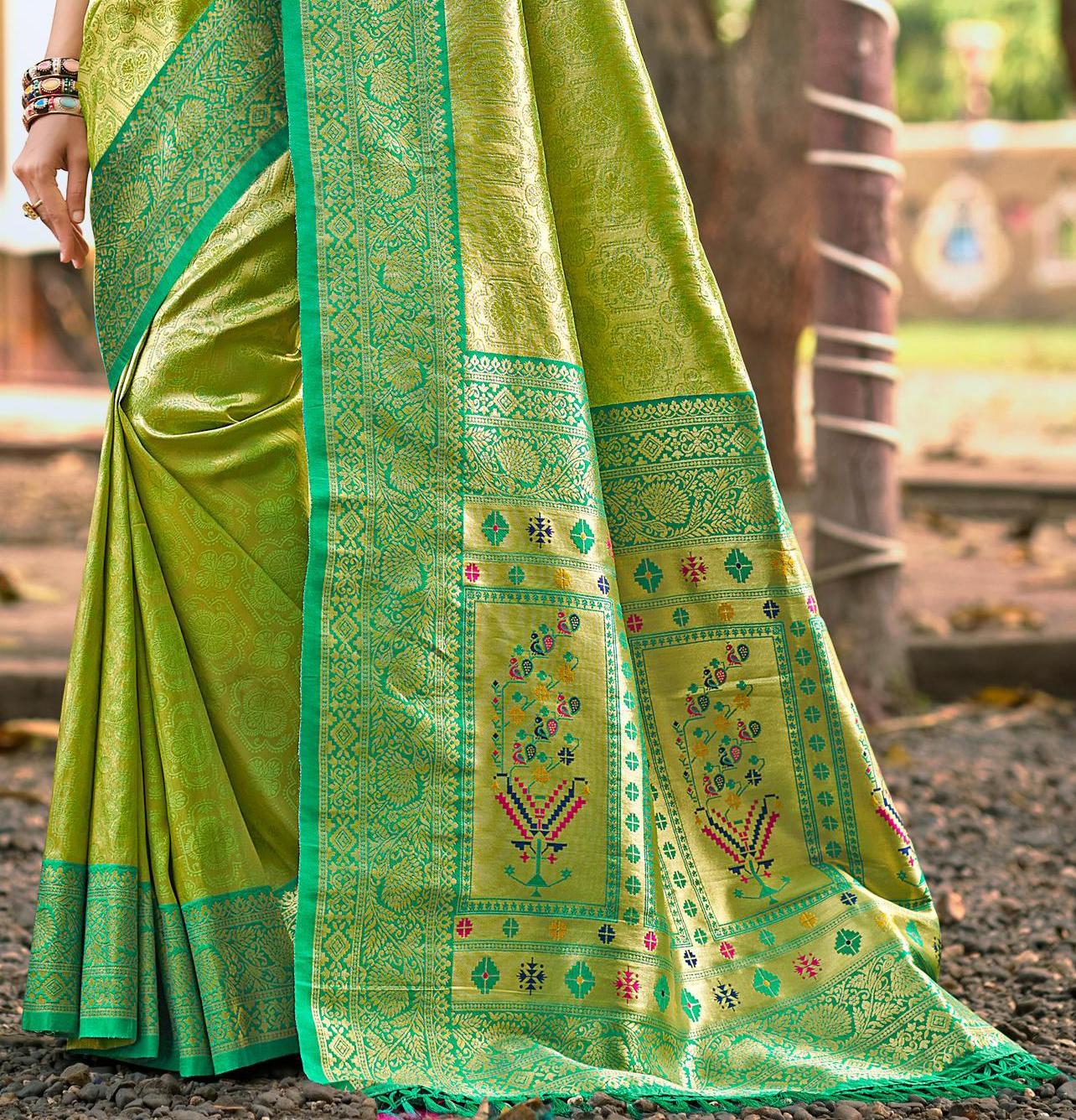 Sangam Prints Multi Color Kanjivaram Silk Woven Work Traditional Saree - Distacart