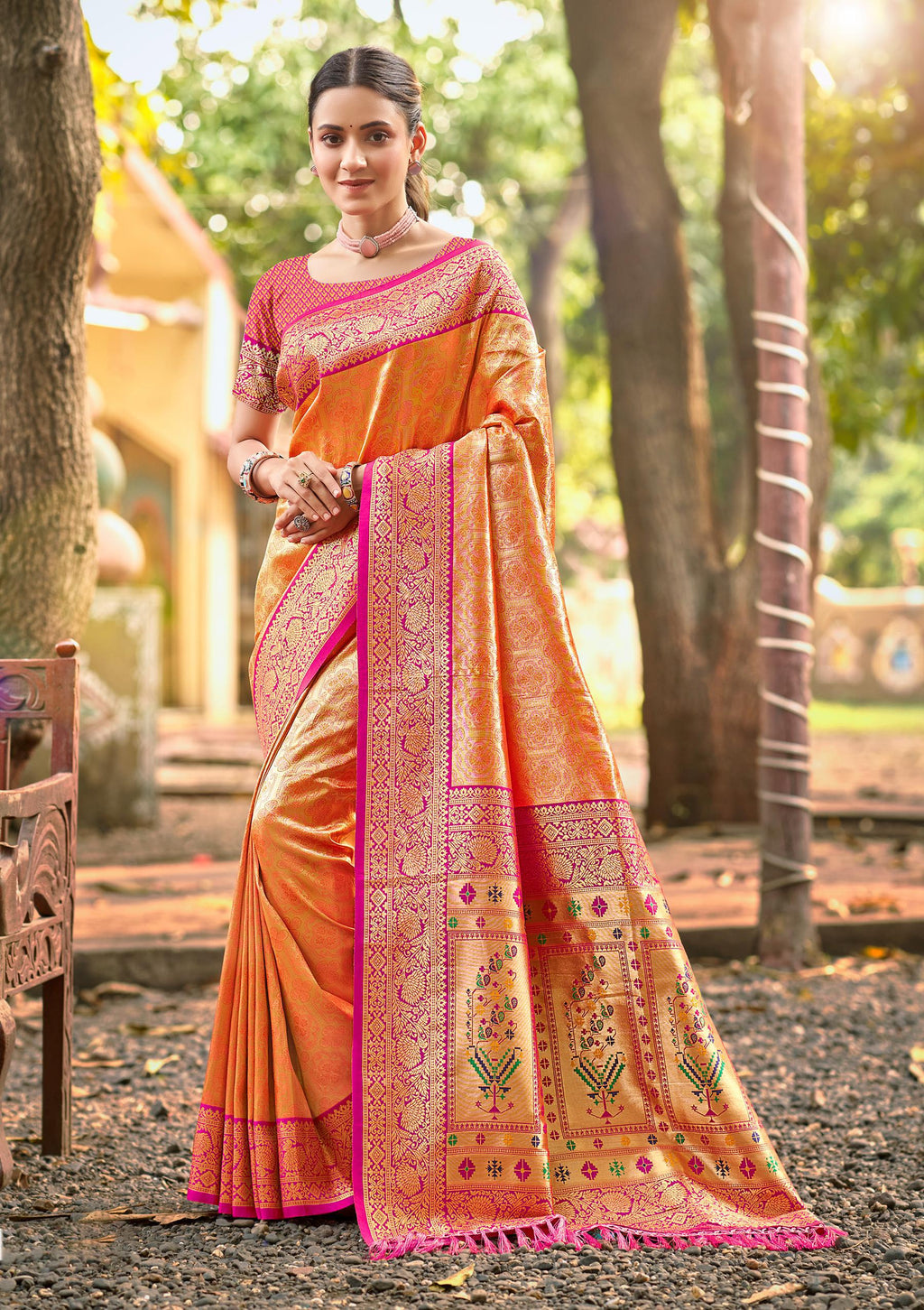 Sangam Prints Multi Color Kanjivaram Silk Woven Work Traditional Saree - Distacart