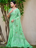 Sangam Prints Light Green Linen Woven Work Traditional Saree - Distacart