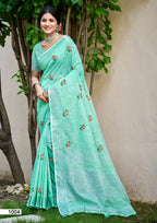 Sangam Prints Sea Green Linen Woven Work Traditional Saree - Distacart