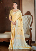 Sangam Prints Mustard Linen Woven Work Traditional Saree - Distacart