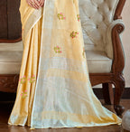 Sangam Prints Mustard Linen Woven Work Traditional Saree - Distacart