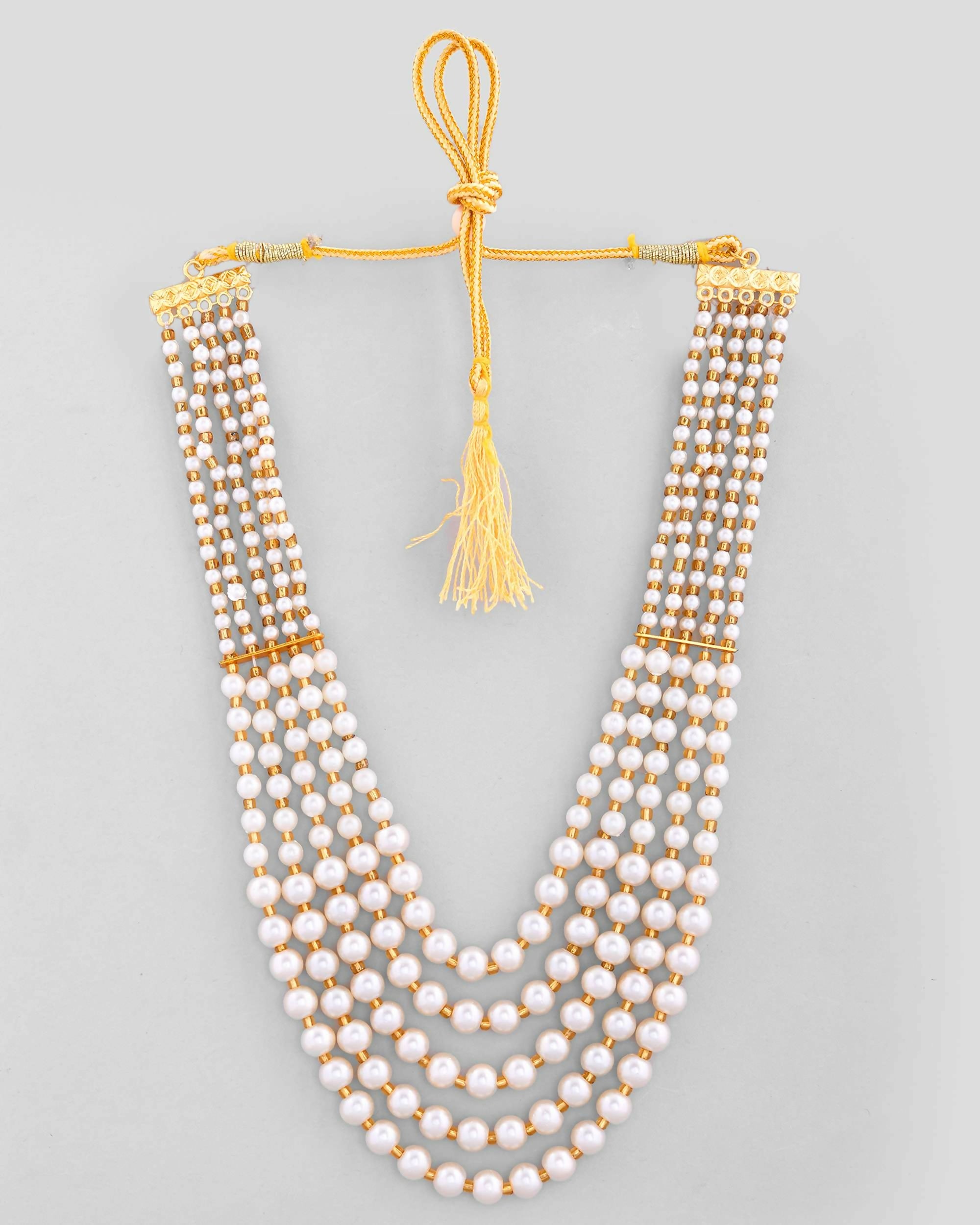VOJ Gold-Polished Multi Layered Pearl Maharani Necklace
