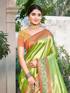 Sangam Prints Green Kanjivaram Silk Woven Work Traditional Saree