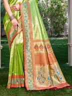 Sangam Prints Green Kanjivaram Silk Woven Work Traditional Saree