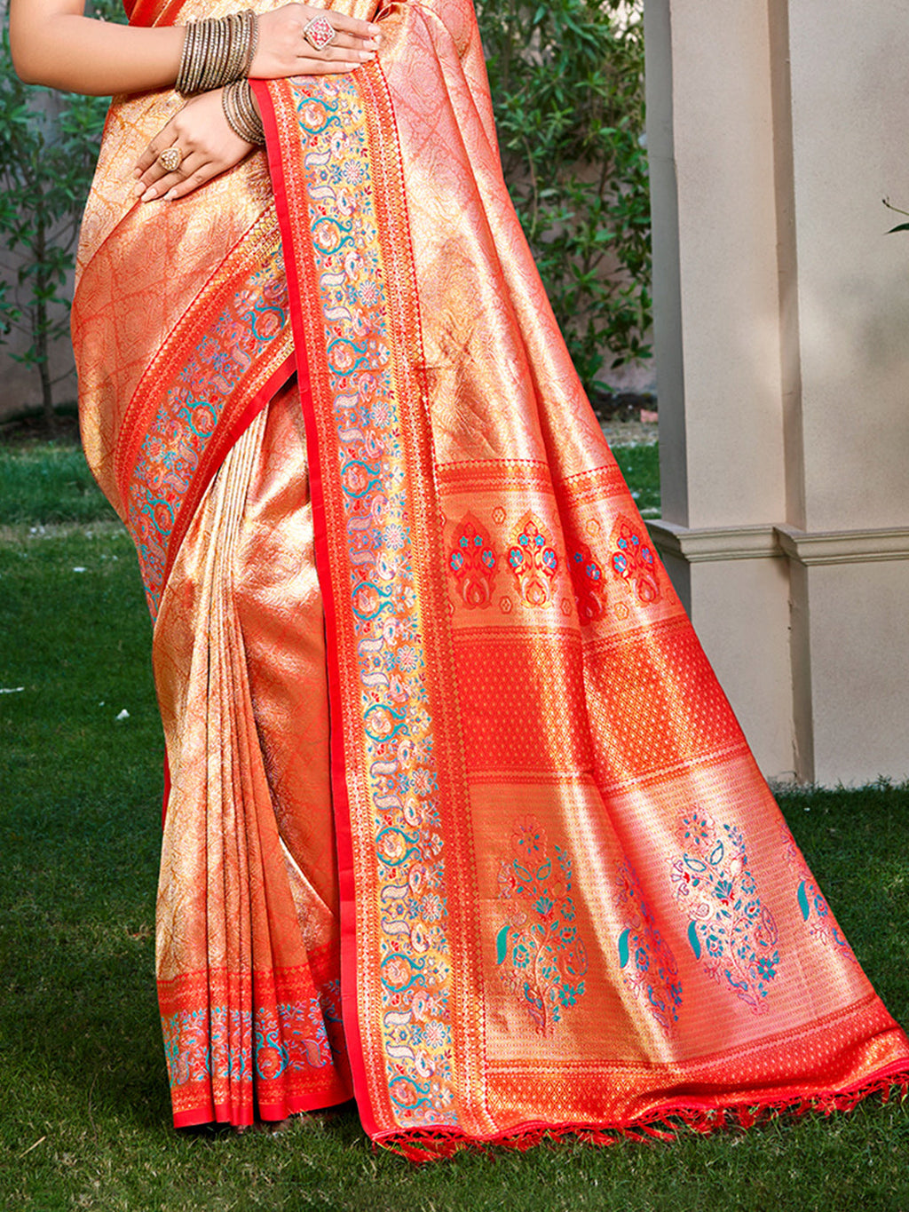 Sangam Prints Red Kanjivaram Silk Woven Work Traditional Saree