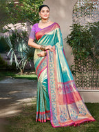 Sangam Prints Teal Kanjivaram Silk Woven Work Traditional Saree