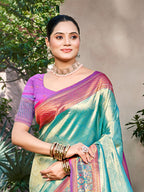 Sangam Prints Teal Kanjivaram Silk Woven Work Traditional Saree