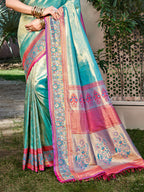 Sangam Prints Teal Kanjivaram Silk Woven Work Traditional Saree