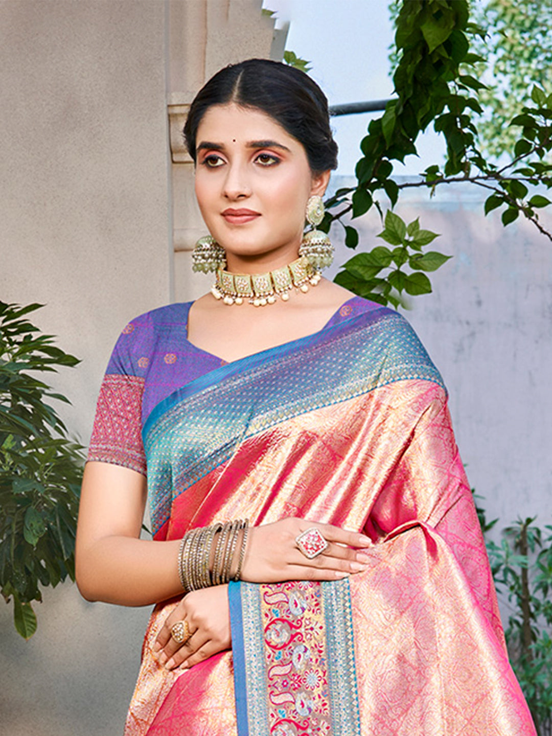 Sangam Prints Pink Kanjivaram Silk Woven Work Traditional Saree