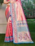 Sangam Prints Pink Kanjivaram Silk Woven Work Traditional Saree