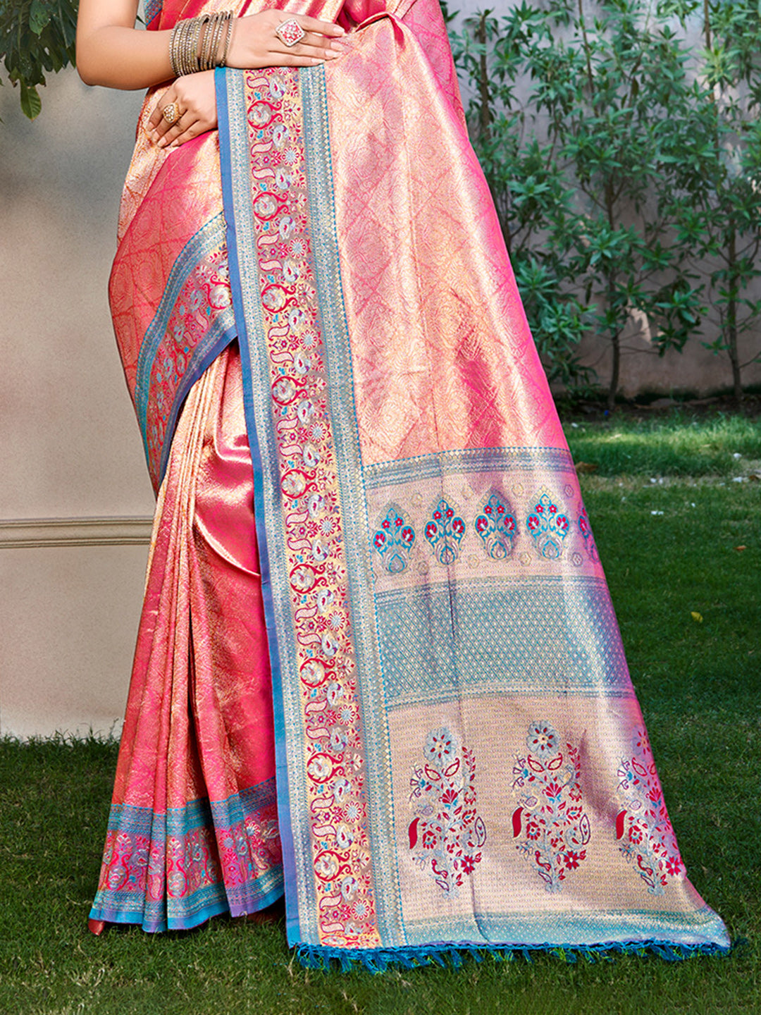 Sangam Prints Pink Kanjivaram Silk Woven Work Traditional Saree