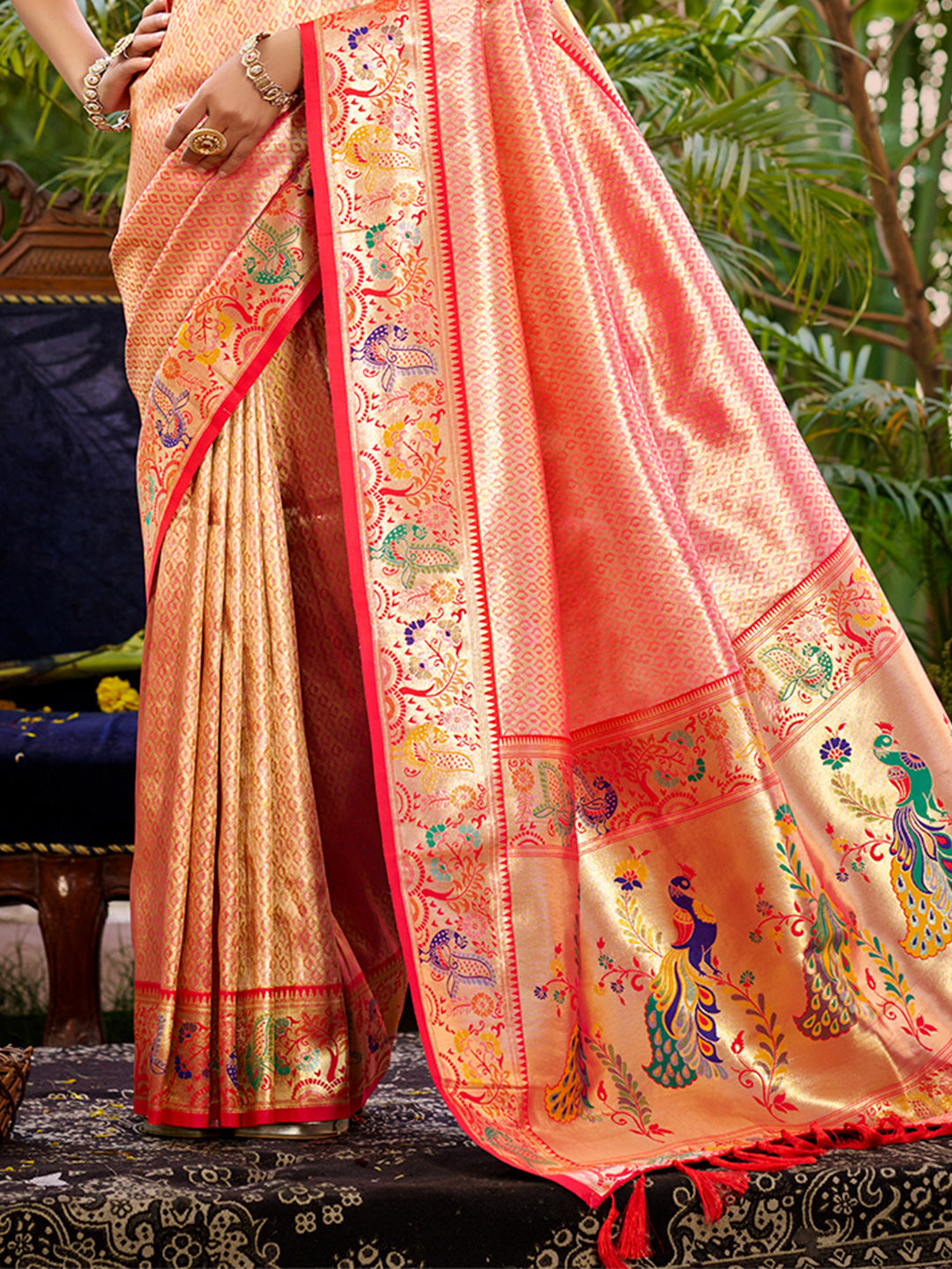 Sangam Prints Red  Silk Woven Work Traditional Saree - Distacart