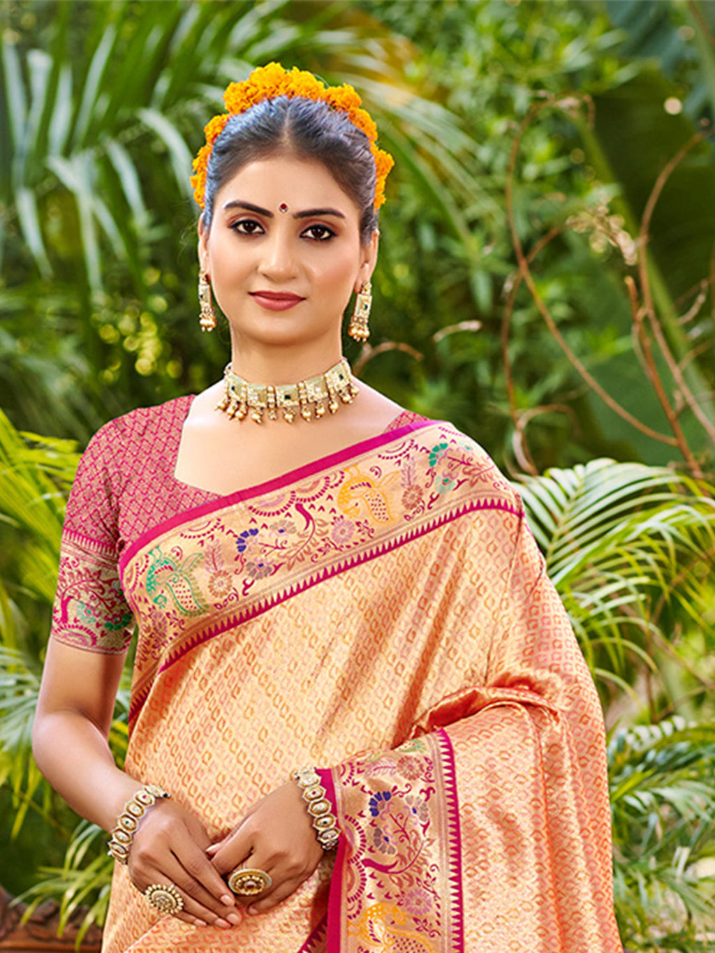 Sangam Prints Orange Silk Woven Work Traditional Saree - Distacart