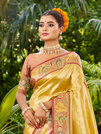 Sangam Prints Yellow Silk Woven Work Traditional Saree - Distacart