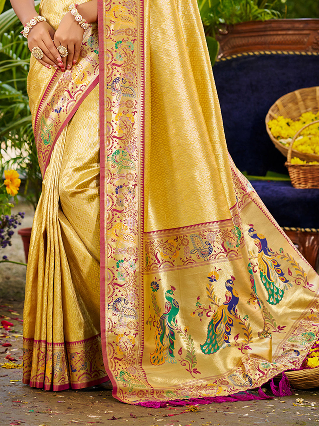 Sangam Prints Yellow Silk Woven Work Traditional Saree - Distacart