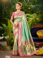 Sangam Prints Dark Green Silk Woven Work Traditional Saree - Distacart