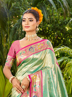 Sangam Prints Dark Green Silk Woven Work Traditional Saree - Distacart