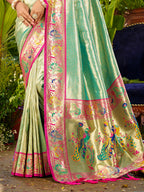 Sangam Prints Dark Green Silk Woven Work Traditional Saree - Distacart