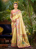 Sangam Prints Beige Silk Woven Work Traditional Saree - Distacart