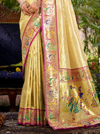Sangam Prints Beige Silk Woven Work Traditional Saree - Distacart