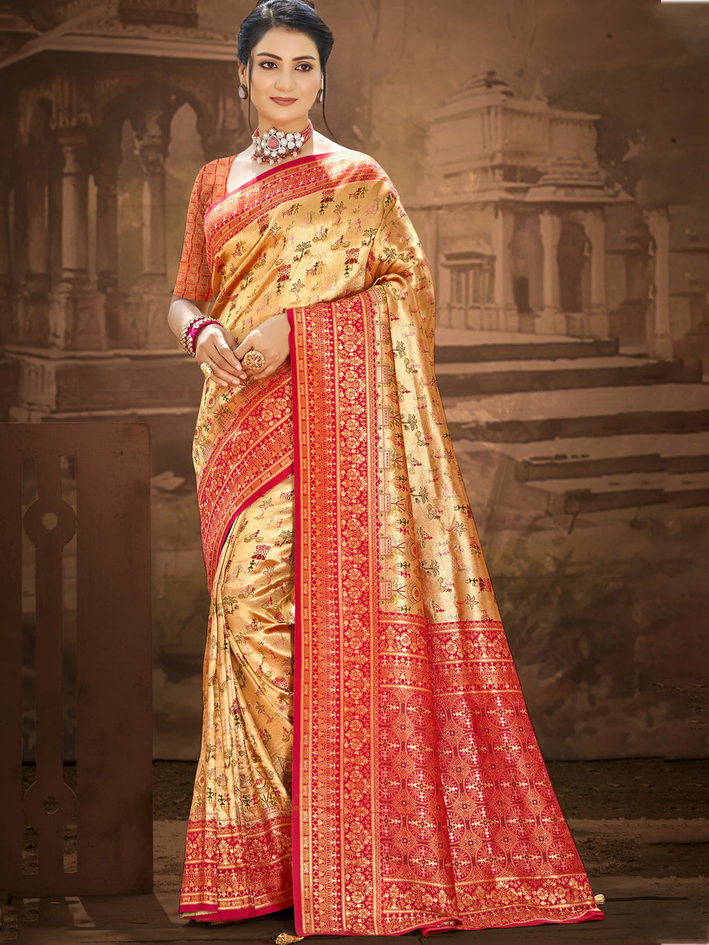 Sangam Prints Multi Color Dharmavaram Woven Work Traditional Saree - Distacart