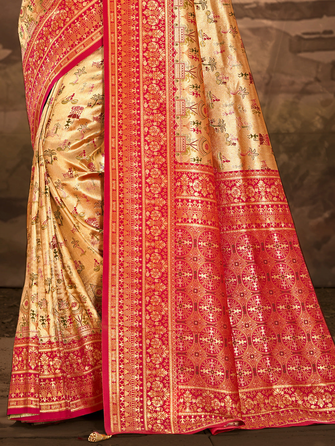 Sangam Prints Multi Color Dharmavaram Woven Work Traditional Saree - Distacart
