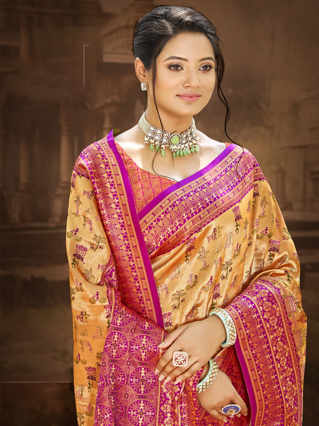 Sangam Prints Multi Color Dharmavaram Woven Work Traditional Saree - Distacart