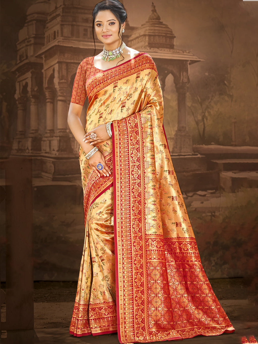 Sangam Prints Multi Color Dharmavaram Woven Work Traditional Saree - Distacart