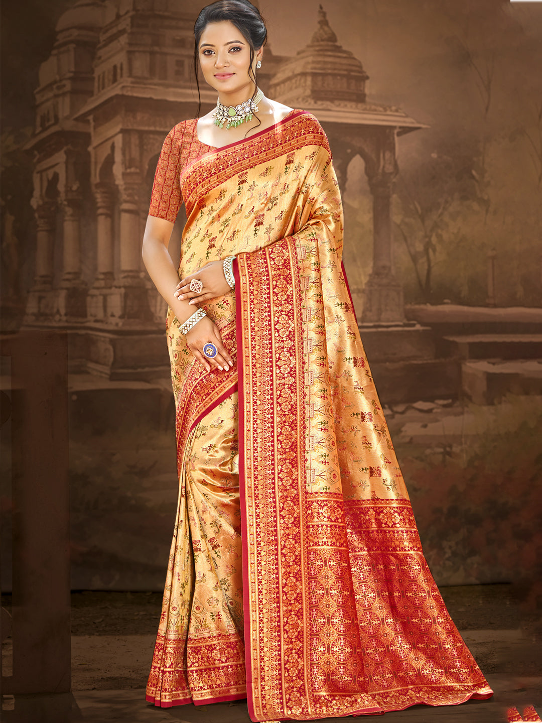 Sangam Prints Multi Color Dharmavaram Woven Work Traditional Saree - Distacart
