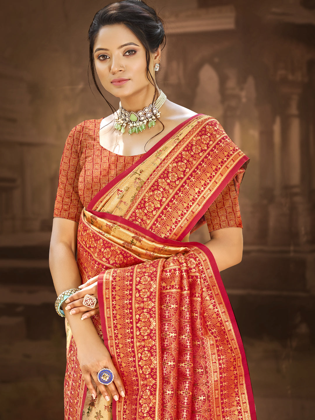 Sangam Prints Multi Color Dharmavaram Woven Work Traditional Saree - Distacart
