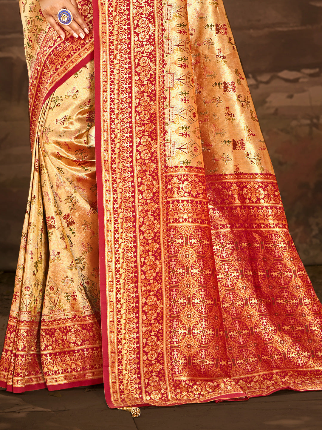 Sangam Prints Multi Color Dharmavaram Woven Work Traditional Saree - Distacart