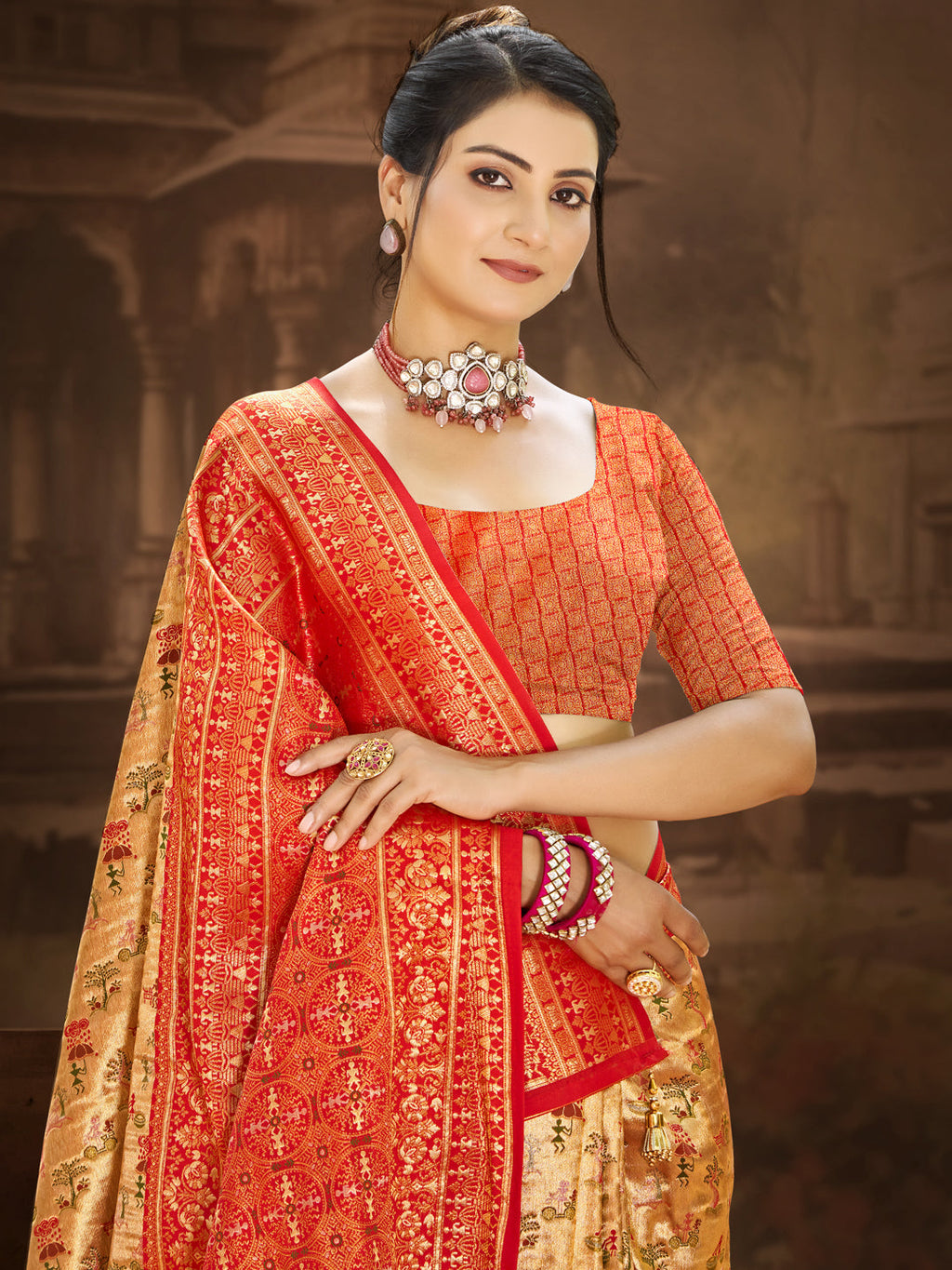 Sangam Prints Multi Color Dharmavaram Woven Work Traditional Saree - Distacart