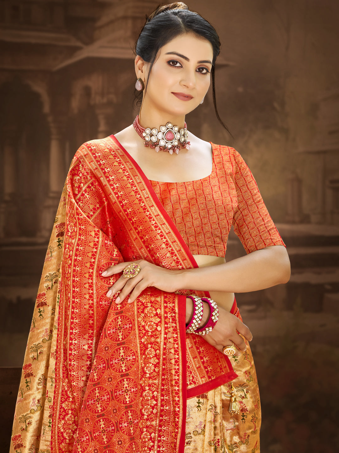 Sangam Prints Multi Color Dharmavaram Woven Work Traditional Saree - Distacart
