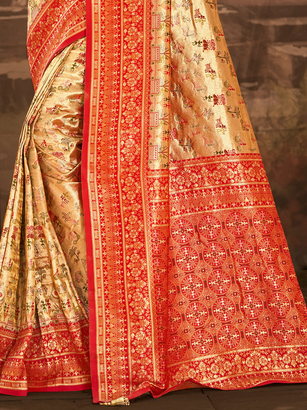 Sangam Prints Multi Color Dharmavaram Woven Work Traditional Saree - Distacart