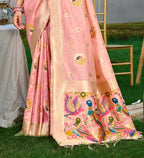Sangam Prints Pink Heavy Assam Silk Saree With Meena Woven Work Traditional Saree - Distacart