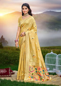 Sangam Prints Yellow Heavy Assam Silk Saree With Meena Woven Work Traditional Saree - Distacart