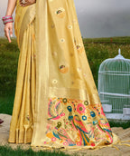 Sangam Prints Yellow Heavy Assam Silk Saree With Meena Woven Work Traditional Saree - Distacart