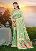 Sangam Prints Sea Green Heavy Assam Silk Saree With Meena Woven Work Traditional Saree - Distacart
