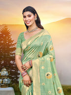 Sangam Prints Sea Green Heavy Assam Silk Saree With Meena Woven Work Traditional Saree - Distacart
