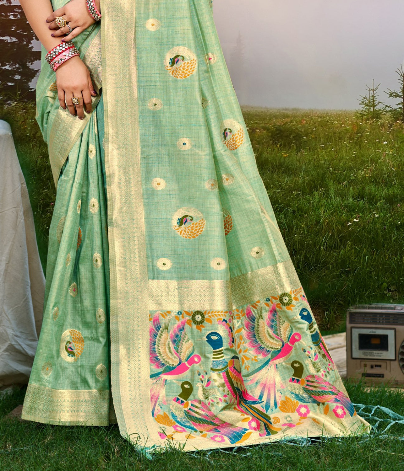 Sangam Prints Sea Green Heavy Assam Silk Saree With Meena Woven Work Traditional Saree - Distacart