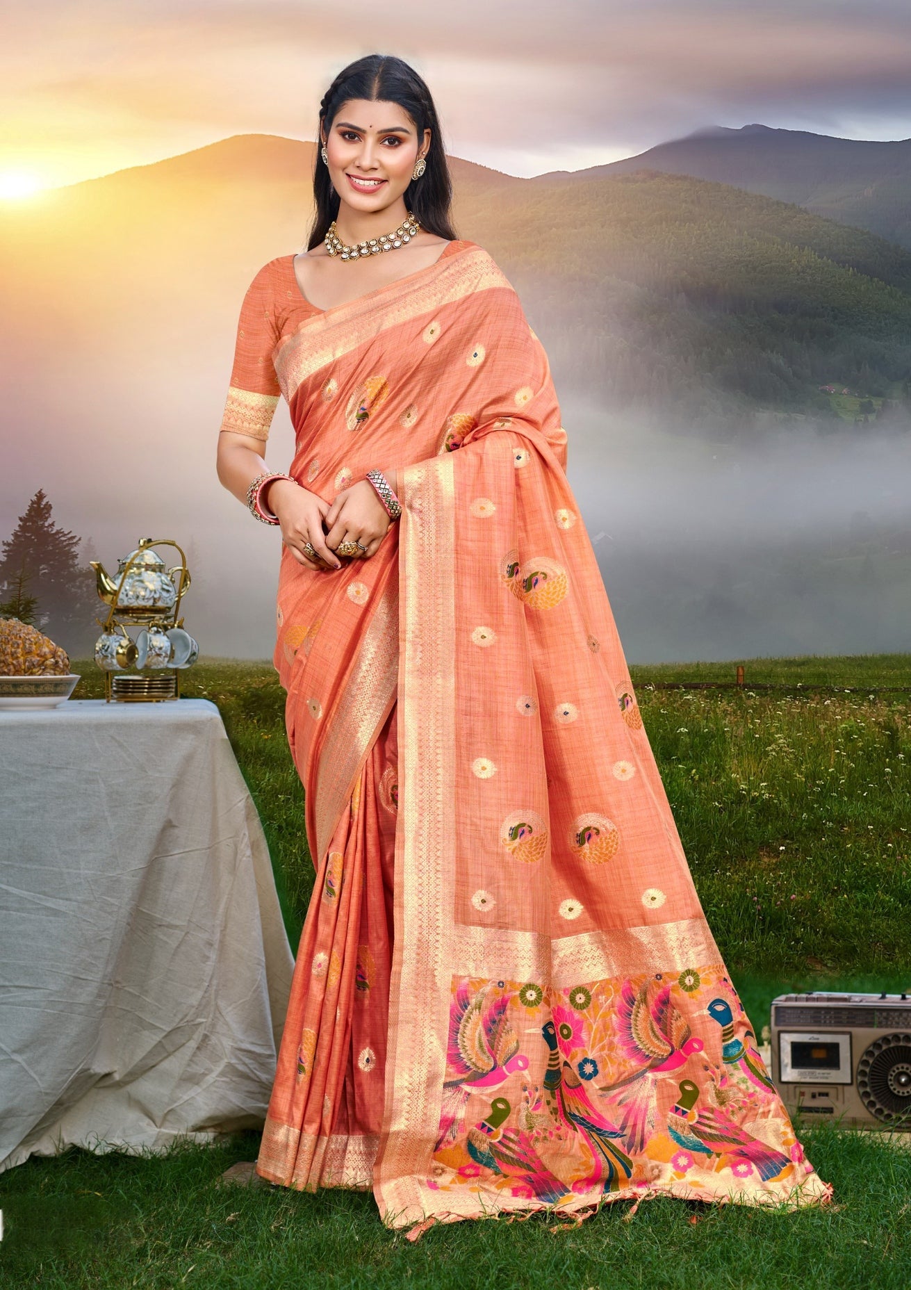 Sangam Prints Gajri Havy Assam Silk Saree With Meena Woven Work Traditional Saree - Distacart