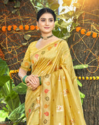 Sangam Prints Yellow Heavy Assam Silk Saree With Meena Woven Work Traditional Saree - Distacart