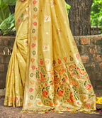 Sangam Prints Yellow Heavy Assam Silk Saree With Meena Woven Work Traditional Saree - Distacart
