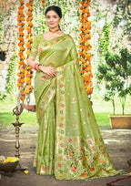 Sangam Prints Green Heavy Assam Silk Saree With Meena Woven Work Traditional Saree - Distacart