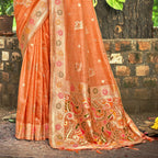 Sangam Prints Orange Heavy Assam Silk Saree With Meena Woven Work Traditional Saree - Distacart